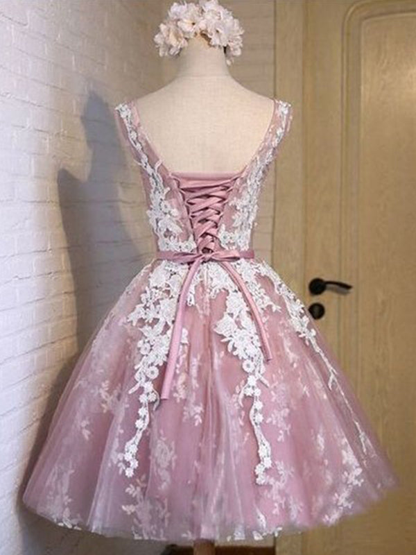 2024 Ball Gown Scoop Neck Sleeveless Applique Sash/Ribbon/Belt Lace Homecoming Dresses Deanna Up Tulle