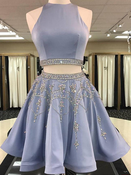 Mattie Homecoming Dresses 2024 A-Line Jewel Neck Sleeveless Cut Out Back Beading Two Piece Cut Short/Mini