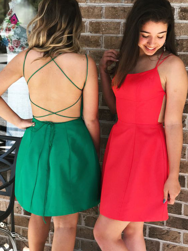 2024 Sheath/Column Spaghetti Straps Sleeveless Criss Cross Homecoming Dresses Evelin Cut Short/Mini