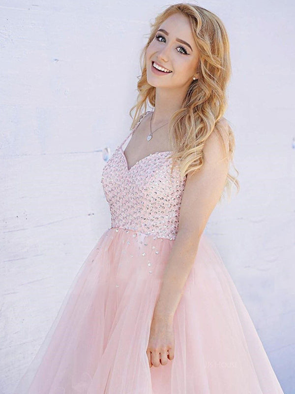 2024 A-Line Sweetheart Sleeveless Beading Lydia Homecoming Dresses Tulle