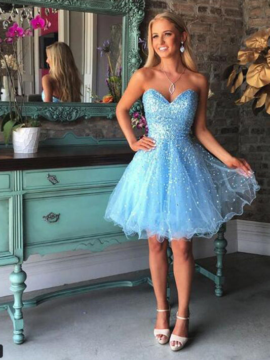 2024 A-Line Katherine Homecoming Dresses Sweetheart Sleeveless Beading Organza Short/Mini