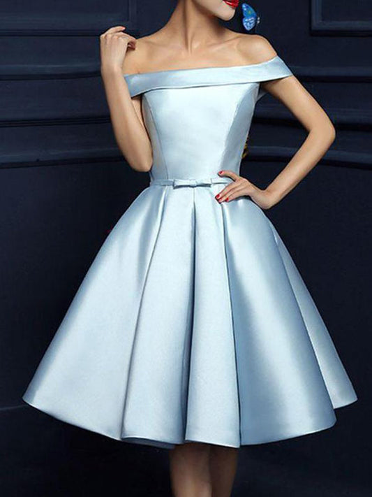 2024 A-Line Off-The-Shoulder Satin Lace Whitney Homecoming Dresses Bowknot Knee-Length Up