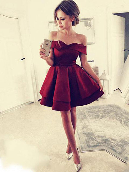 2024 Burgundy Cut Shorts Layers Off-The-Shoulder Sweetheart Mini Homecoming Dresses Marlee A-Line