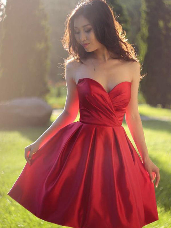 Oriental Style Red Sweetheart Sleeveless Pleated A-Line Short Rowan Homecoming Dresses Mini