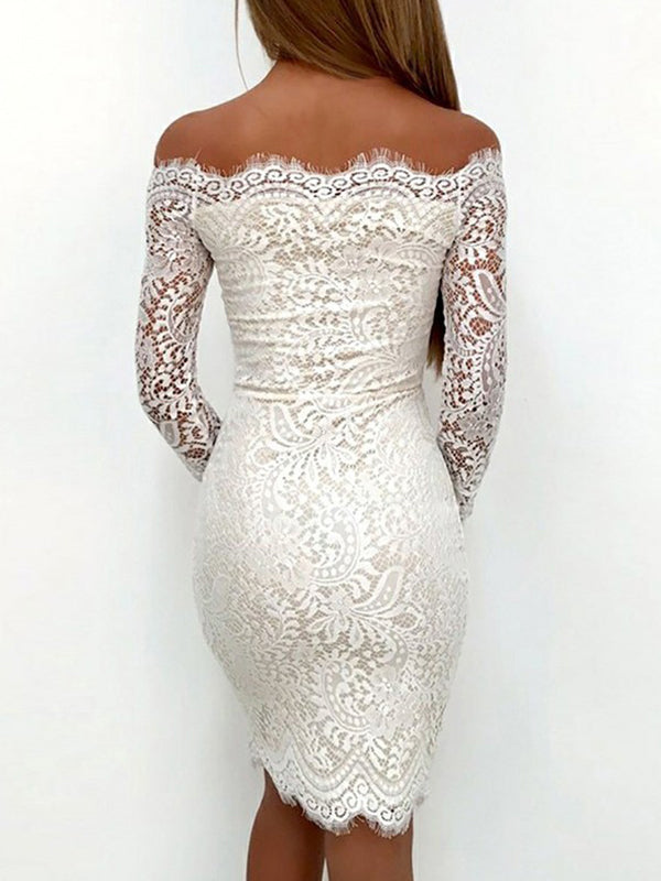 Homecoming Dresses Giovanna Lace White Off-The-Shoulder Cut Short/Mini Sheath/Column Long Sleeve