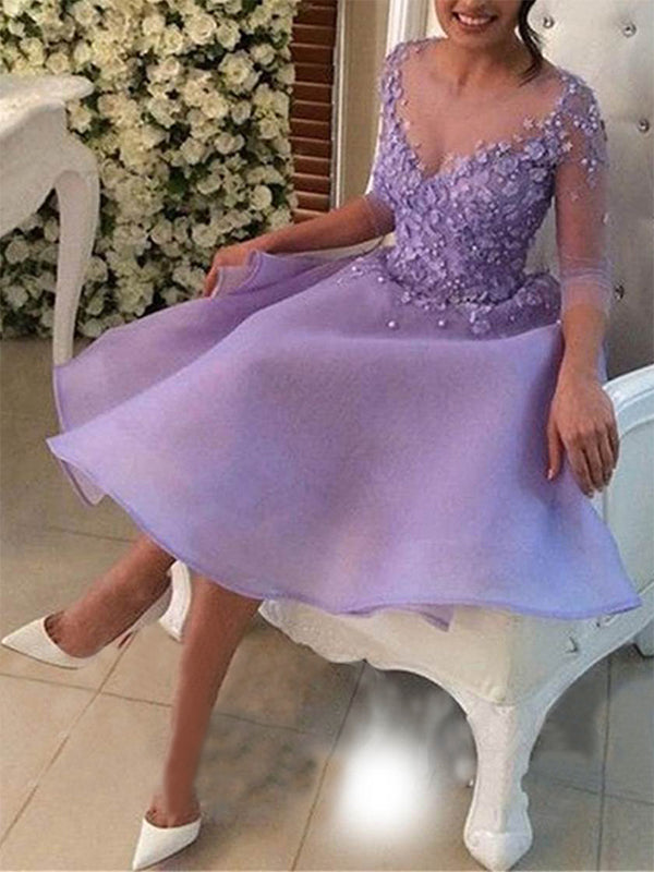 Lilac Botton Applique Beading Homecoming Dresses Haylee 3/4 Sleeve