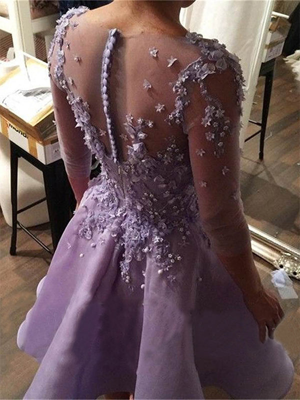 Lilac Botton Applique Beading Homecoming Dresses Haylee 3/4 Sleeve