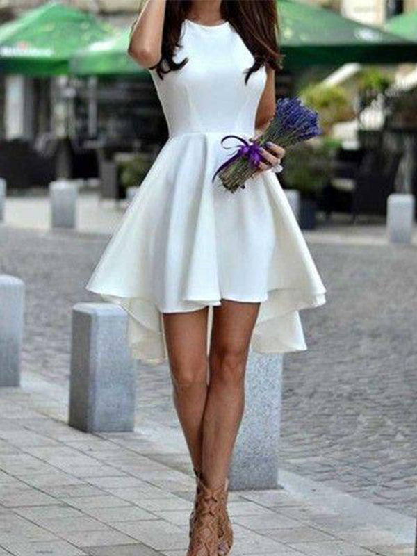 Simple Design White High Low Scoop Neck Homecoming Dresses Selina Sleeveless Cut Short/Mini