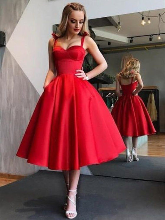 Allison Homecoming Dresses Red Ball Gown Tea-Length Pleated Sweetheart Sleeveless