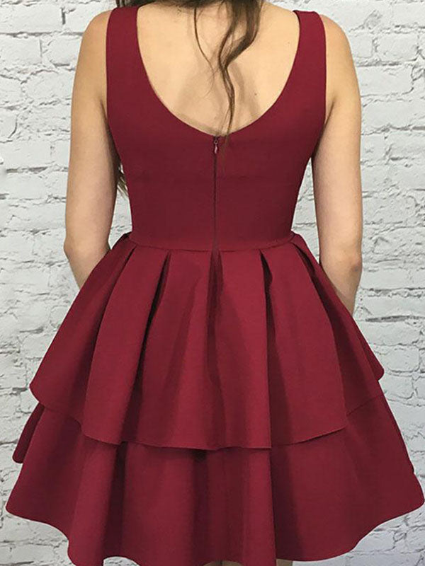 Burgundy Regina Homecoming Dresses V Neck Sleeveless Pleated Layers Cut Short/Mini