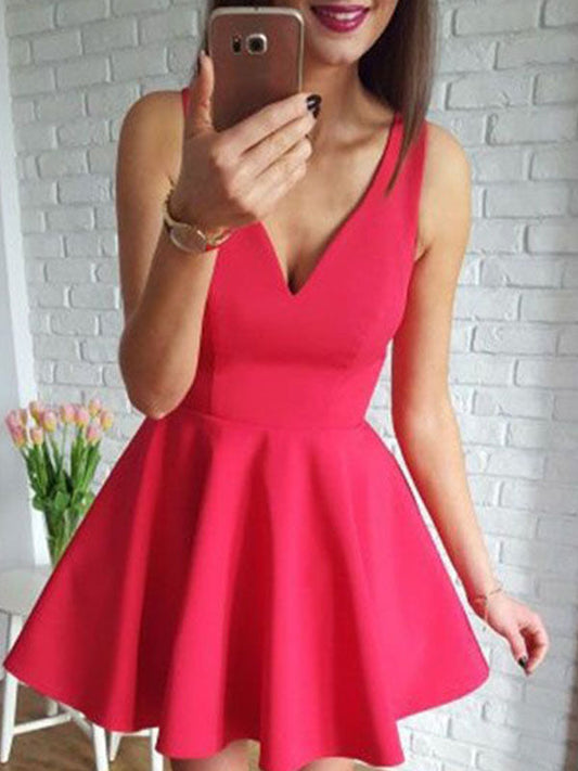 Simple High Miranda Homecoming Dresses Low Cut Short V Neck Sleeveless A-Line