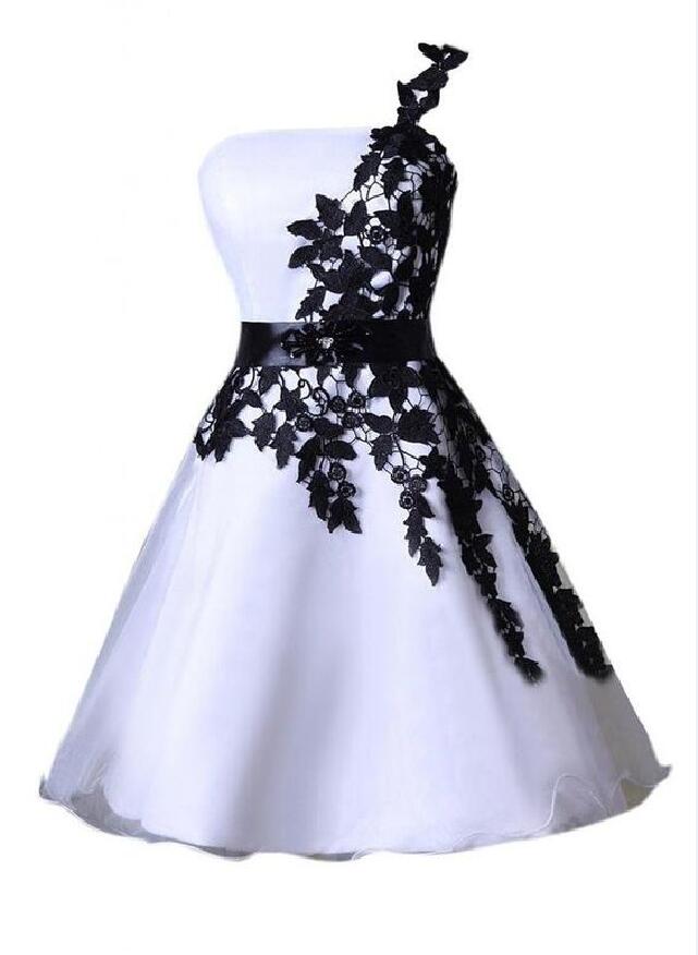 One Shoulder Up White Appliques Kira Homecoming Dresses A Line Lace Satin Flowers