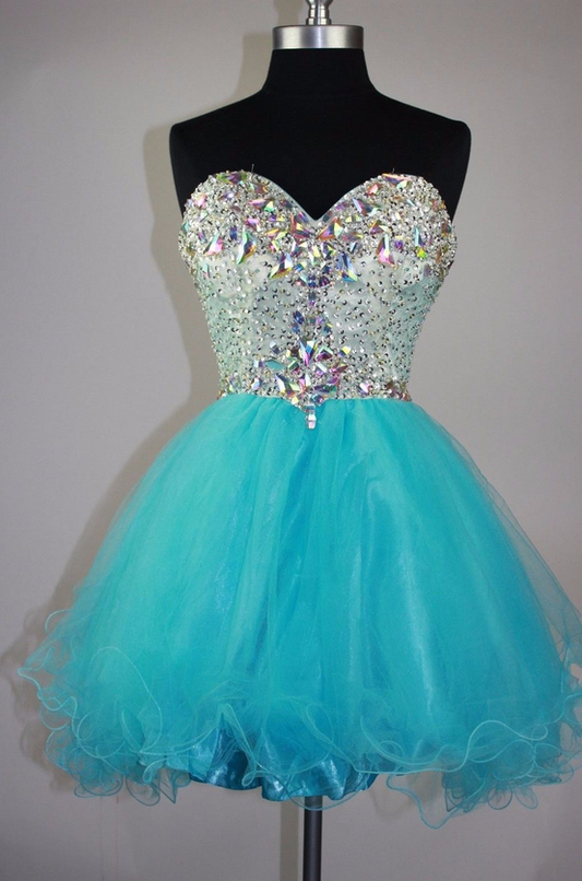 Rhinestone Strapless Sweetheart Backless Zara Homecoming Dresses A Line Tulle Pleated