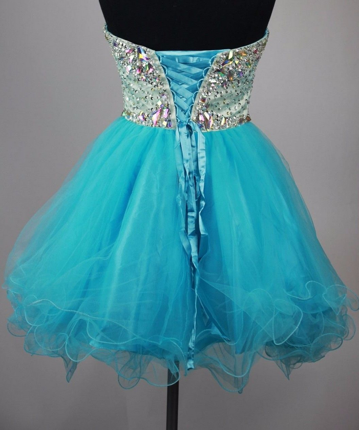 Rhinestone Strapless Sweetheart Backless Zara Homecoming Dresses A Line Tulle Pleated