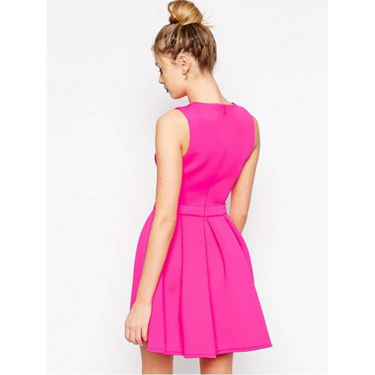 Satin Anne Homecoming Dresses A Line Cut Out Jewel Sleeveless Fuchsia Pleated Simple Short