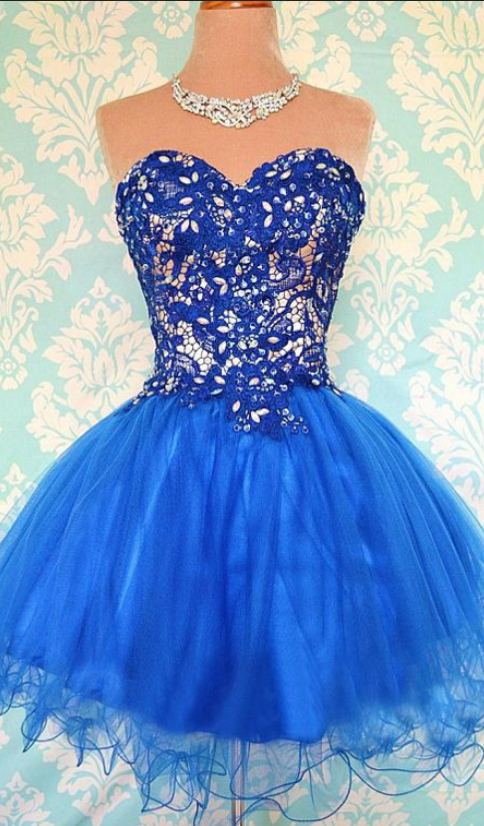 Strapless Sweetheart Tulle Beading Ball Casey Royal Blue Homecoming Dresses Gown Backless Appliques