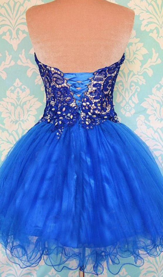 Strapless Sweetheart Tulle Beading Ball Casey Royal Blue Homecoming Dresses Gown Backless Appliques