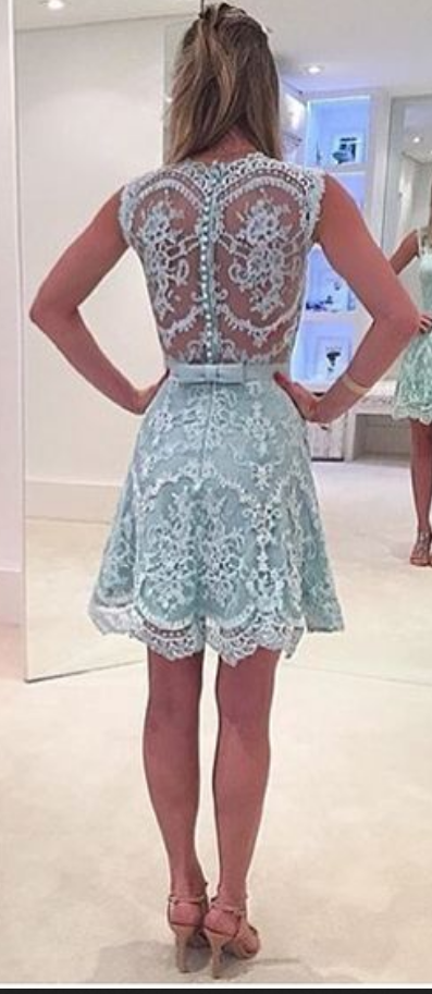 Sleeveless Jewel A Line Homecoming Dresses Lucile Lace Flowers Pearls Sheer Back Pleated Bow Knot