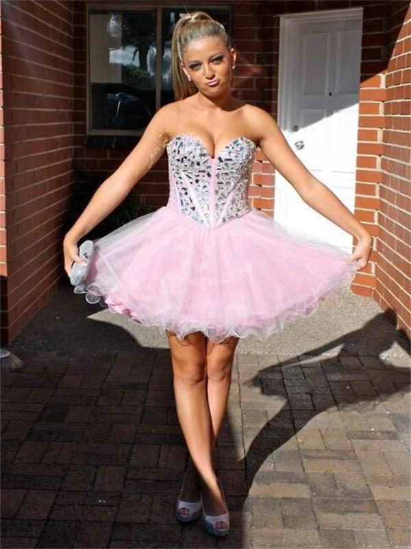 Rhinestone Strapless Sweetheart Homecoming Dresses A Line Amiyah Tulle Pleated Sparkle