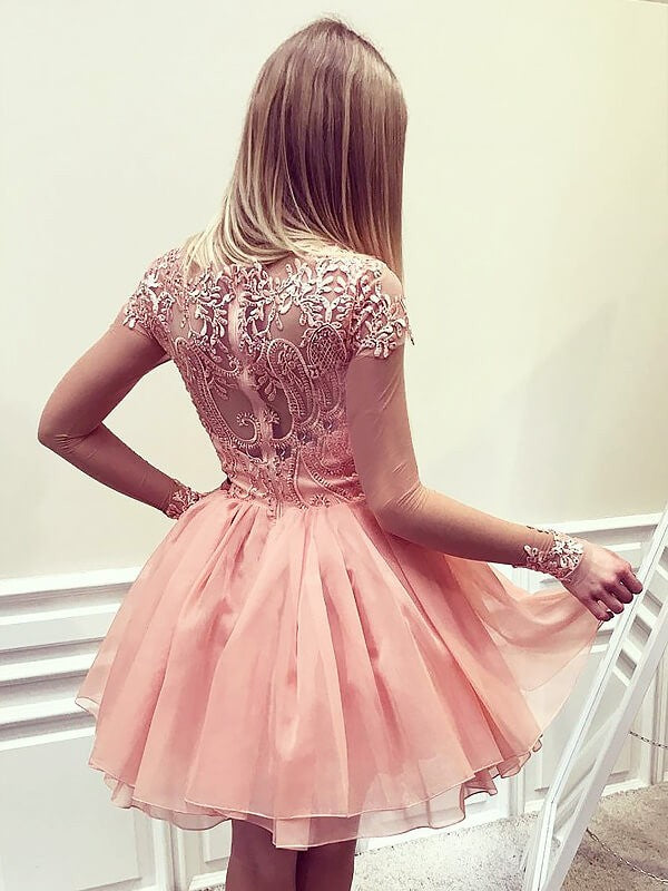 Sweetheart Off The A Line Sharon Homecoming Dresses Chiffon Shoulder Long Sleeve Sheer Beading