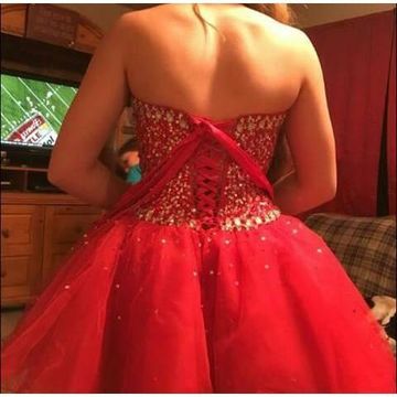 Red Homecoming Dresses A Line Patience Strapless Sweetheart Rhinestone Organza Backless Sparkle