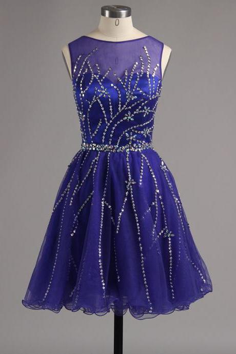 Jewel Sleeveless Homecoming Dresses A Line Savannah Dark Navy Beading Rhinestone Pleated Organza