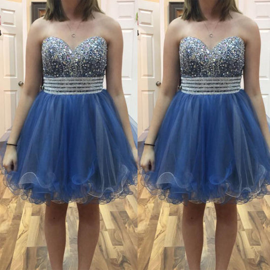 Organza Blue Strapless Sweetheart A Line Homecoming Dresses Marlene Rhinestone Beading Pleated