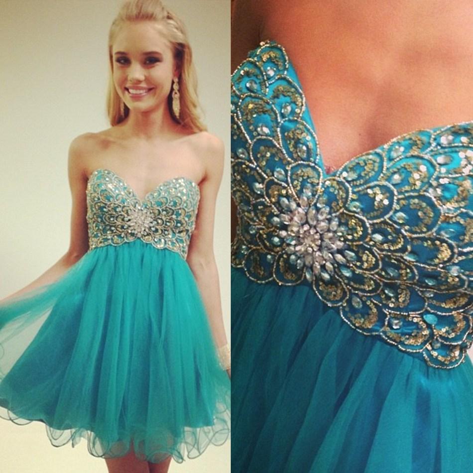 Blue Strapless Sweetheart Beading Rhinestone Sequins A Line Josephine Homecoming Dresses Organza Pleated