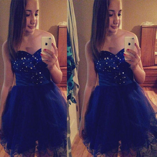 Sweetheart Strapless Rhinestone Patti Royal Blue Homecoming Dresses A Line Pleated Organza