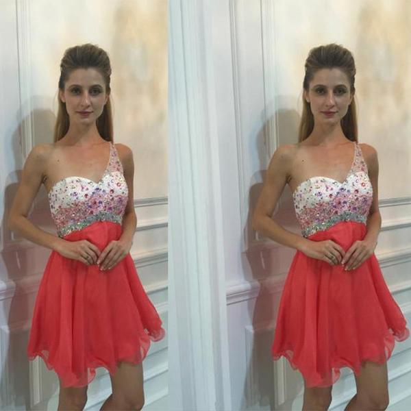 One Shoulder Tara Homecoming Dresses Straps Sleeveless Sweetheart Organza Coral Pleated