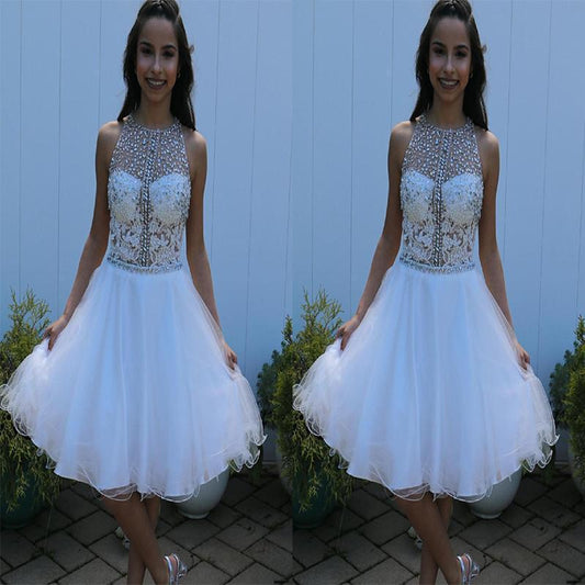 Organza Jewel Sleeveless Pleated Homecoming Dresses Hope Rhinestone Appliques Flowers