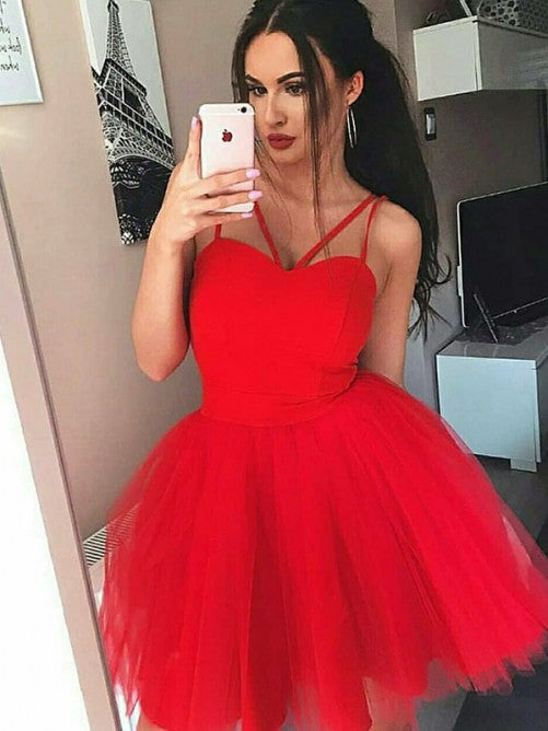 Spaghetti Straps Ball Kennedy Homecoming Dresses Gown Pleated Tulle Sleeveless Red