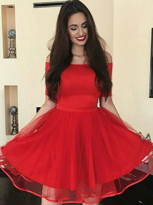 Off The Shoulder Half Sleeve Sherlyn Homecoming Dresses A Line Pleated Organza Red Short