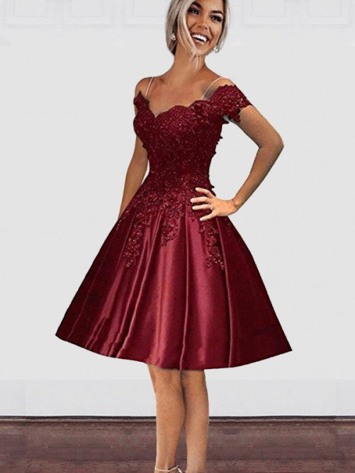 Burgundy Off The A Line Homecoming Dresses Rita Shoulder Spaghetti Straps Appliques