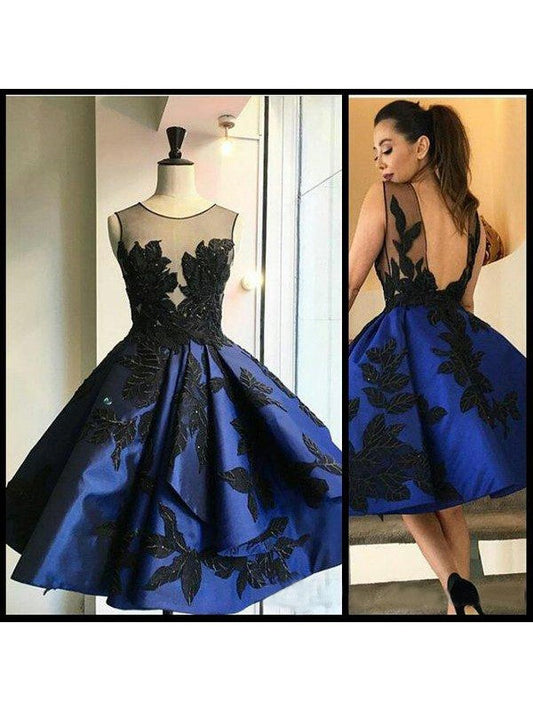 Scoop Ball Gown Juliana Satin Homecoming Dresses Sheer Appliques Flowers Backless Pleated