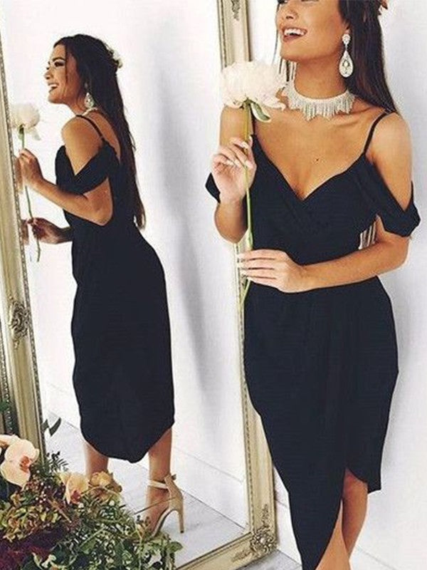 Spaghetti Straps Black Sheath Deep V Neck Off Kassidy Homecoming Dresses Shoulder Side Split