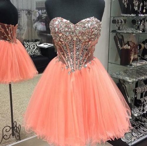 Strapless Sweetheart Organza Rhinestone Backless A Line Homecoming Dresses Ashlynn Sexy Short