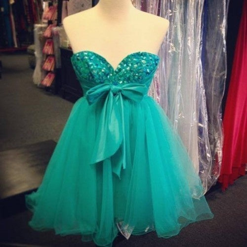 Strapless Norah A Line Homecoming Dresses Sweetheart Bowknot Hunter Tulle Pleated Backless