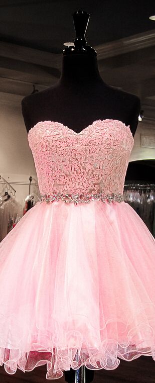 Strapless Sweetheart Appliques Organza Pink Homecoming Dresses Heidy A Line Pleated Backless