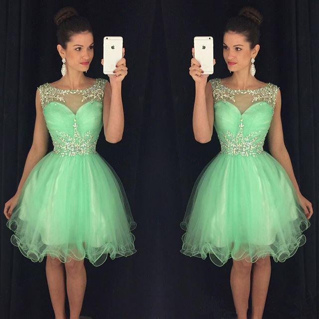 Organza Homecoming Dresses Jaylen Green Scoop Sleeveless Appliques Ball Gown Pleated Sheer