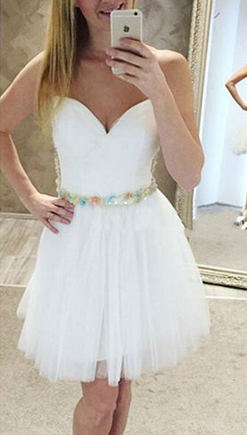 Deep V Neck Sleeveless Strapless Tulle Ivory A Line Lucile Homecoming Dresses Pleated