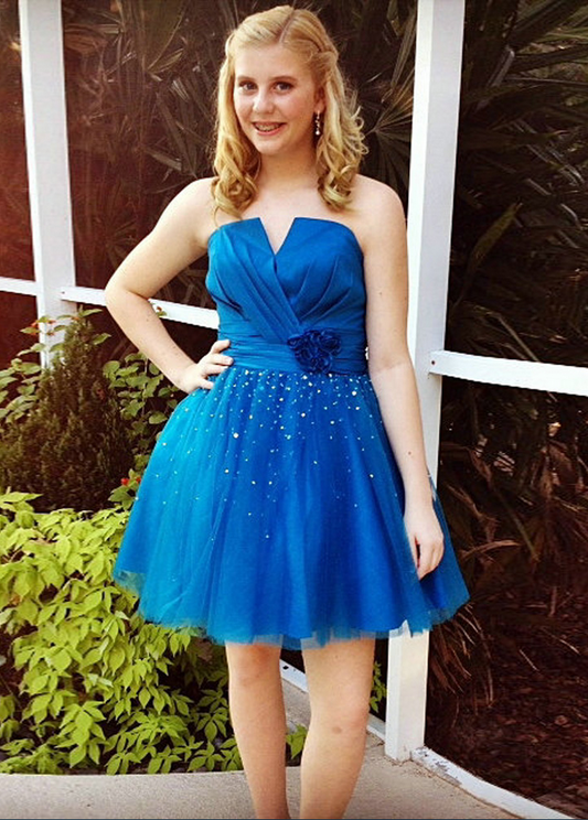 Sweetheart Sleeveless Tulle Pleated Ruched Rebecca Royal Blue Homecoming Dresses Short