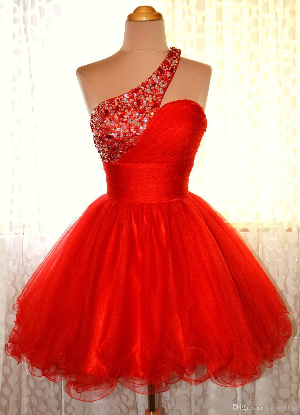 One Shoulder A Line Susan Homecoming Dresses Red Sleeveless Organza Pleated Rhinestone