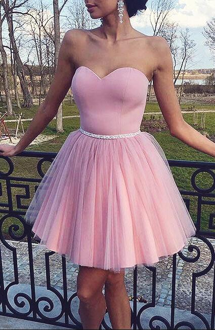 Strapless Sweetheart Ball Gown Pleated Tulle Pink Cristina Homecoming Dresses Short