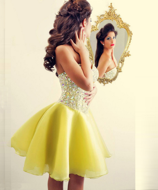 Rhinestone Sweetheart Homecoming Dresses A Line Karen Chiffon Strapless Pleated Short Backless