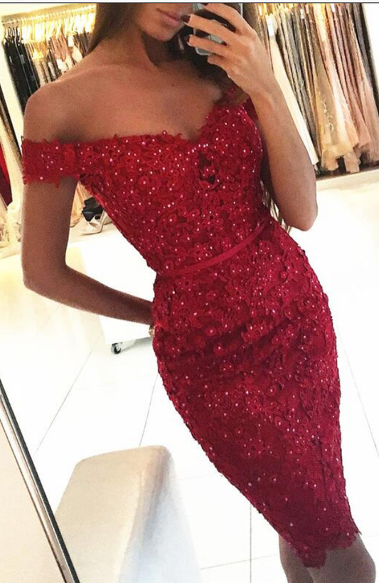 Off Mattie Homecoming Dresses The Shoulder V Neck Burgundy Appliques Sheath Sexy