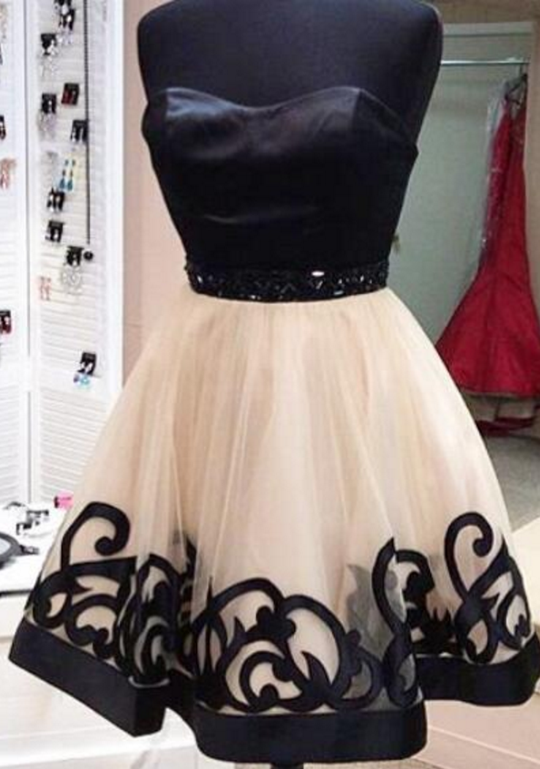 Jaqueline Homecoming Dresses A Line Black Strapless Sweetheart Backless Organza Pleated