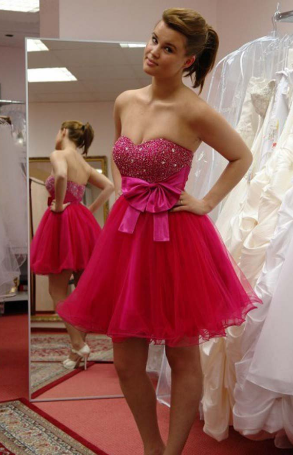 Sweetheart Backless Fuchsia Beading Bowknot Nia Homecoming Dresses Ball Gown Organza