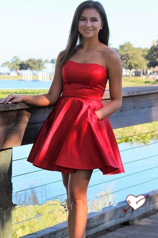 Strapless Sweetheart Pleated Satin Marisa A Line Homecoming Dresses Sexy Short Simple