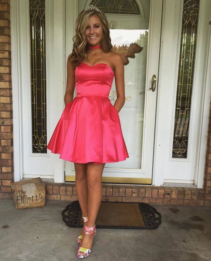 Strapless Sweetheart Pleated Satin Marisa A Line Homecoming Dresses Sexy Short Simple